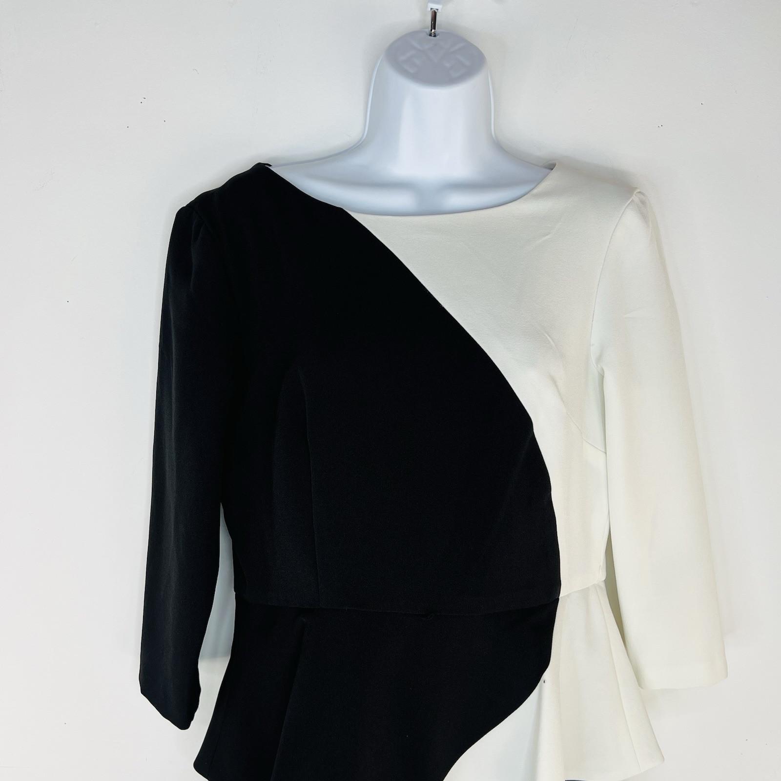 Madison Leigh Polyester Spandex Dress 8P Black White Tiered 3/4 Sleeve Long Zip