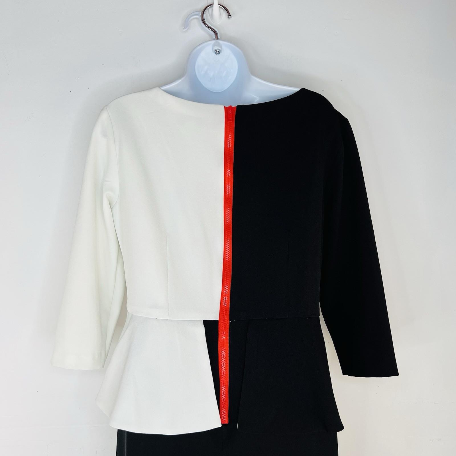 Madison Leigh Polyester Spandex Dress 8P Black White Tiered 3/4 Sleeve Long Zip