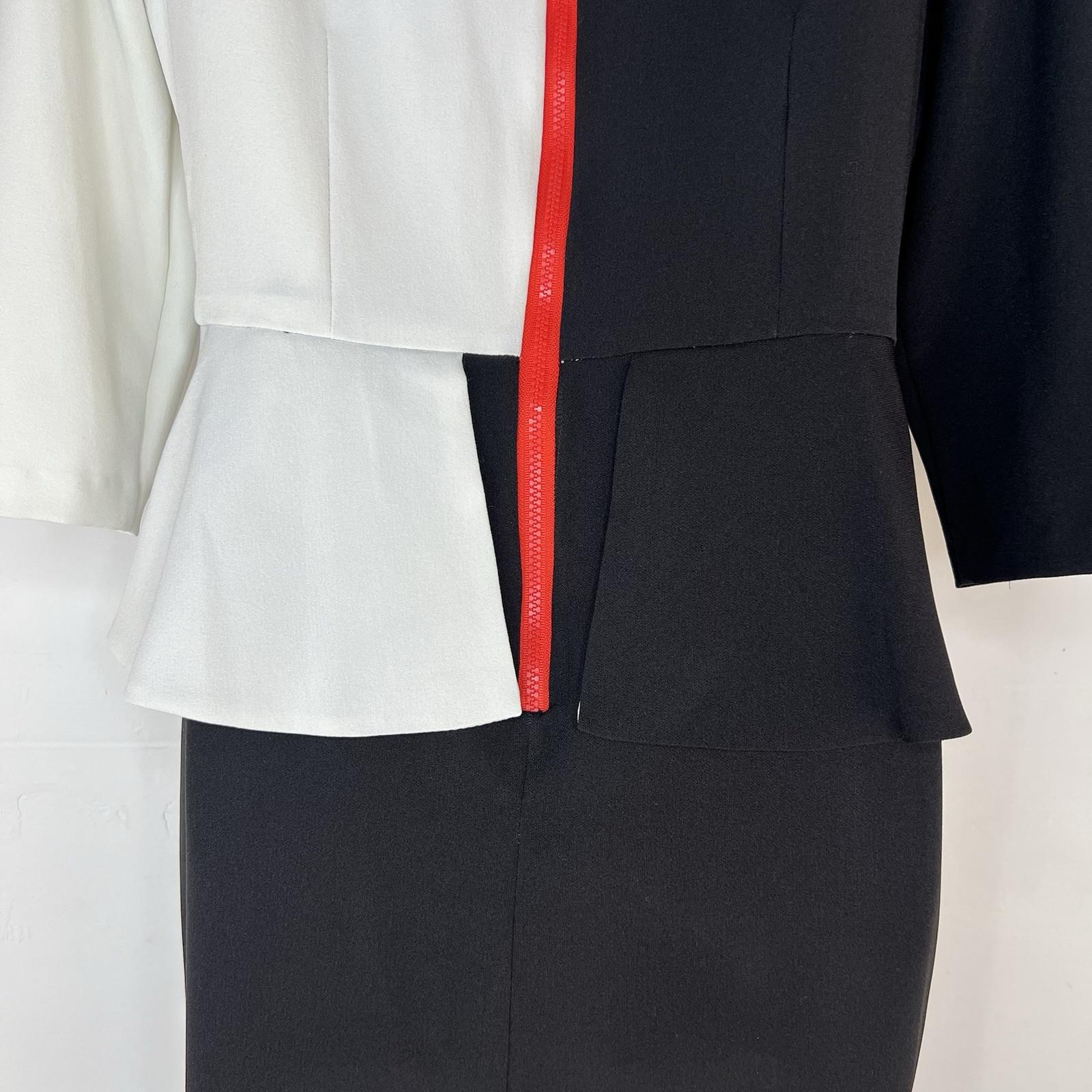 Madison Leigh Polyester Spandex Dress 8P Black White Tiered 3/4 Sleeve Long Zip