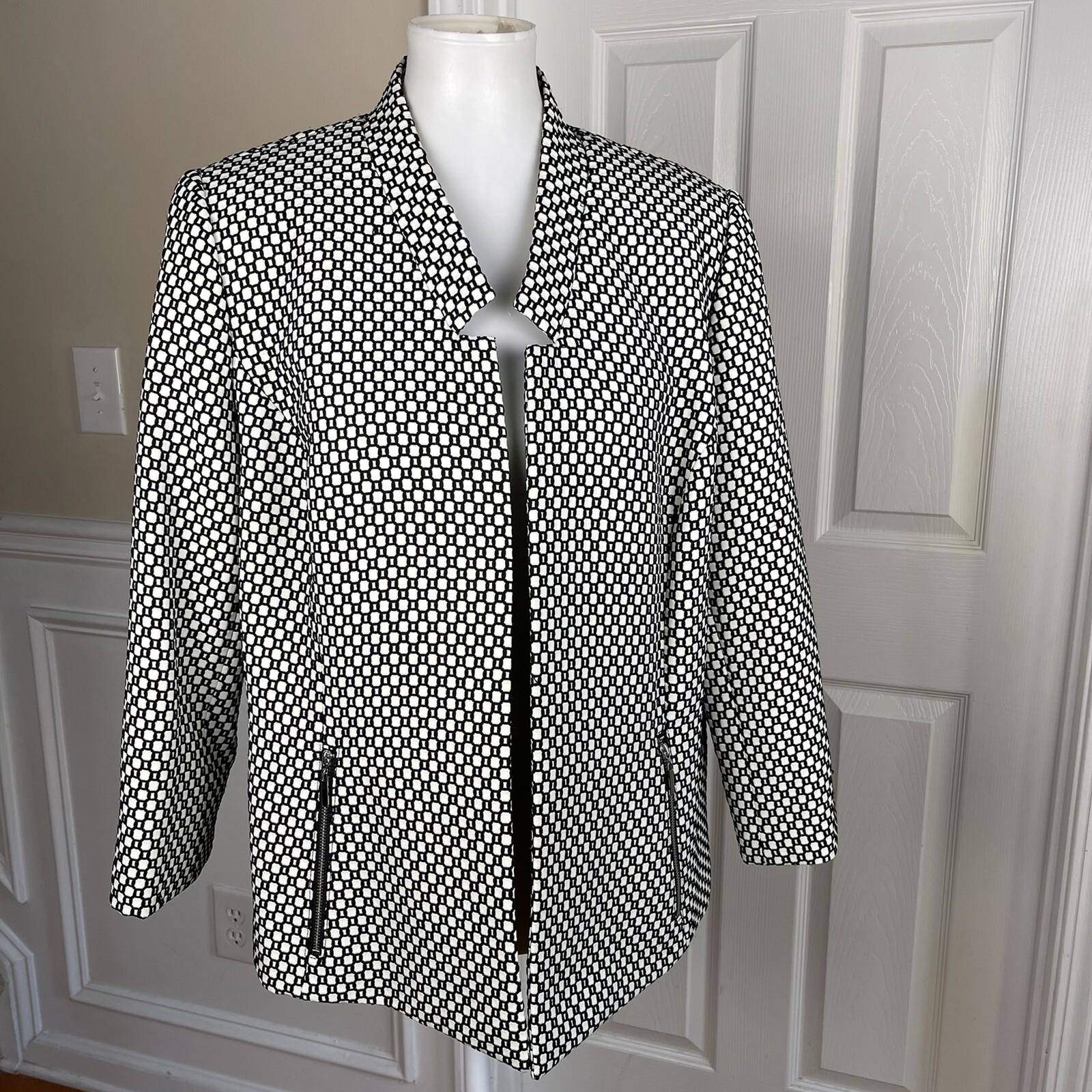 Jones Studio Women Polyester Blazer Size 14W Black White Lined Open Front