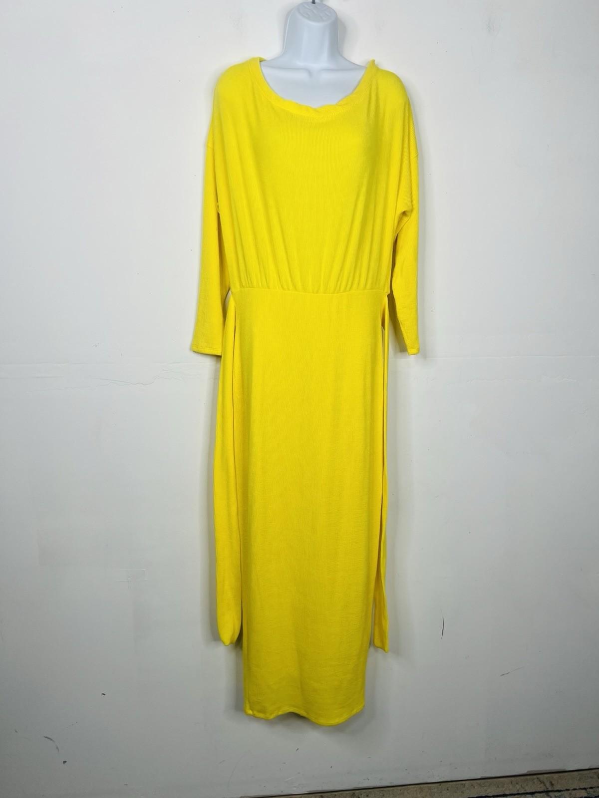 Fashion Nova Polyester Stretch Warm Maxi Dress L/XL Yellow Tied Down Ribbed