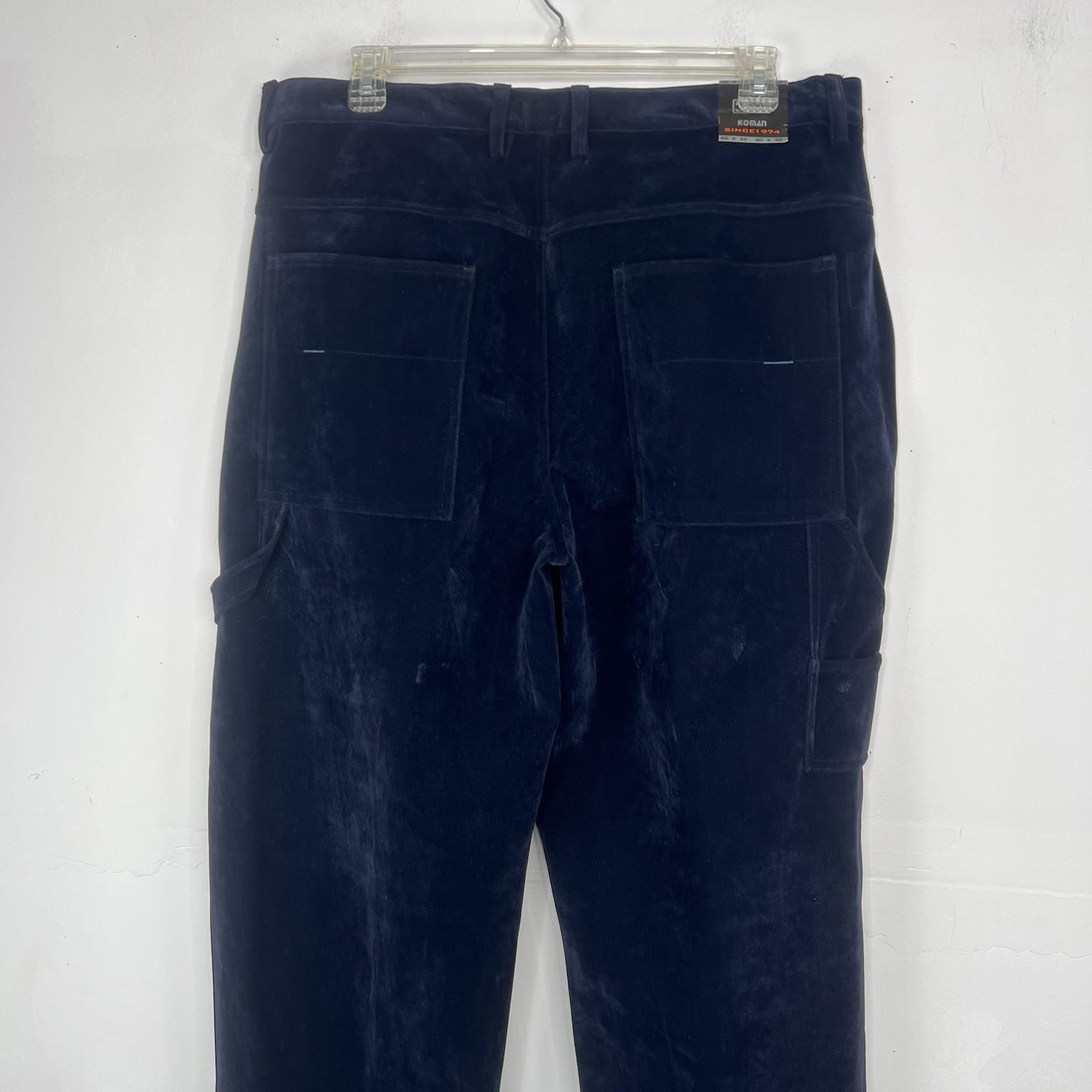 Koman Sport Men 2PC Track Jacket XXL PantS 40X32  Faux Suede Patchwork Navy New