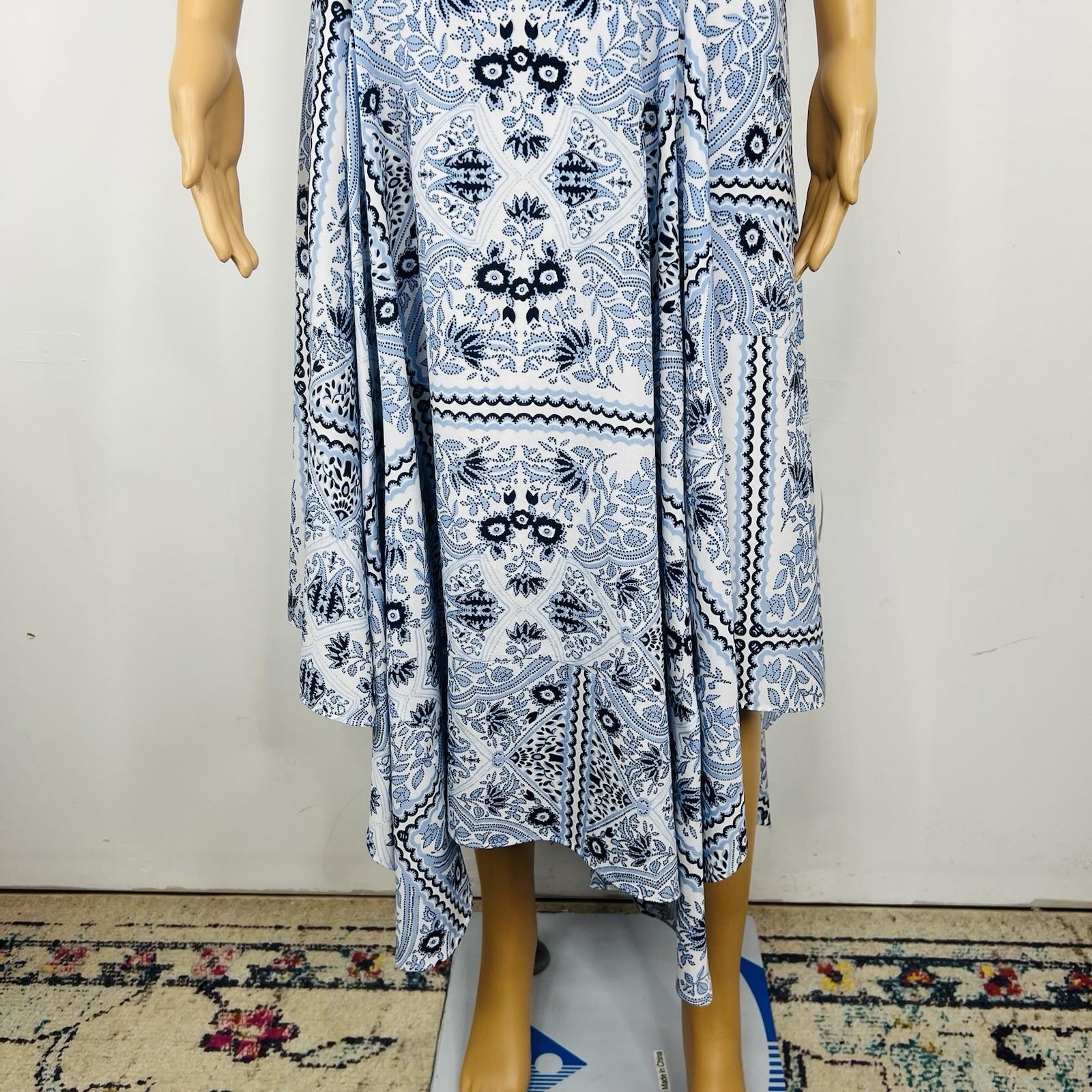 Calvin Klein Women Midi Dress Size 10 Fit Flare Blue Handkerchief Hem Belted