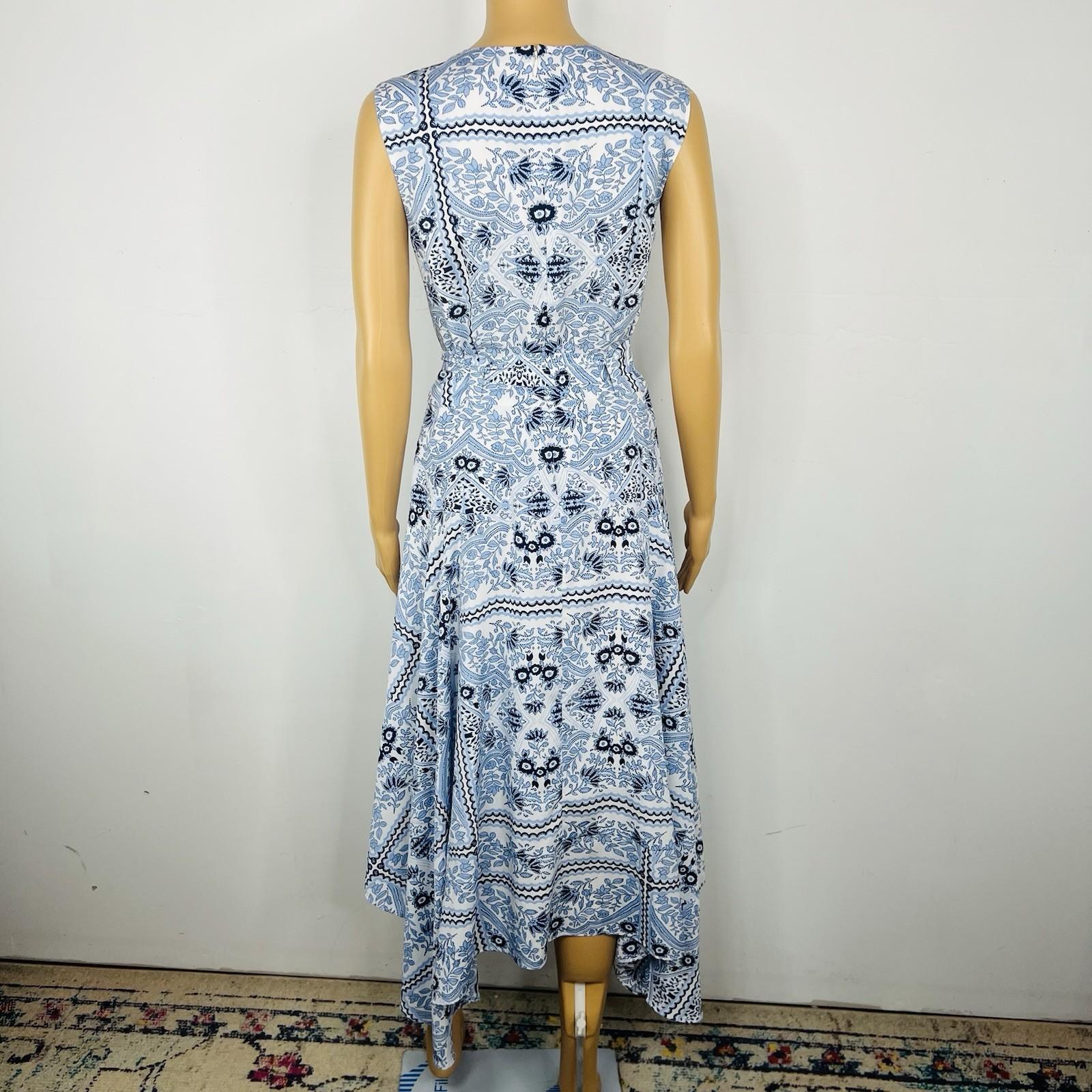 Calvin Klein Women Midi Dress Size 10 Fit Flare Blue Handkerchief Hem Belted