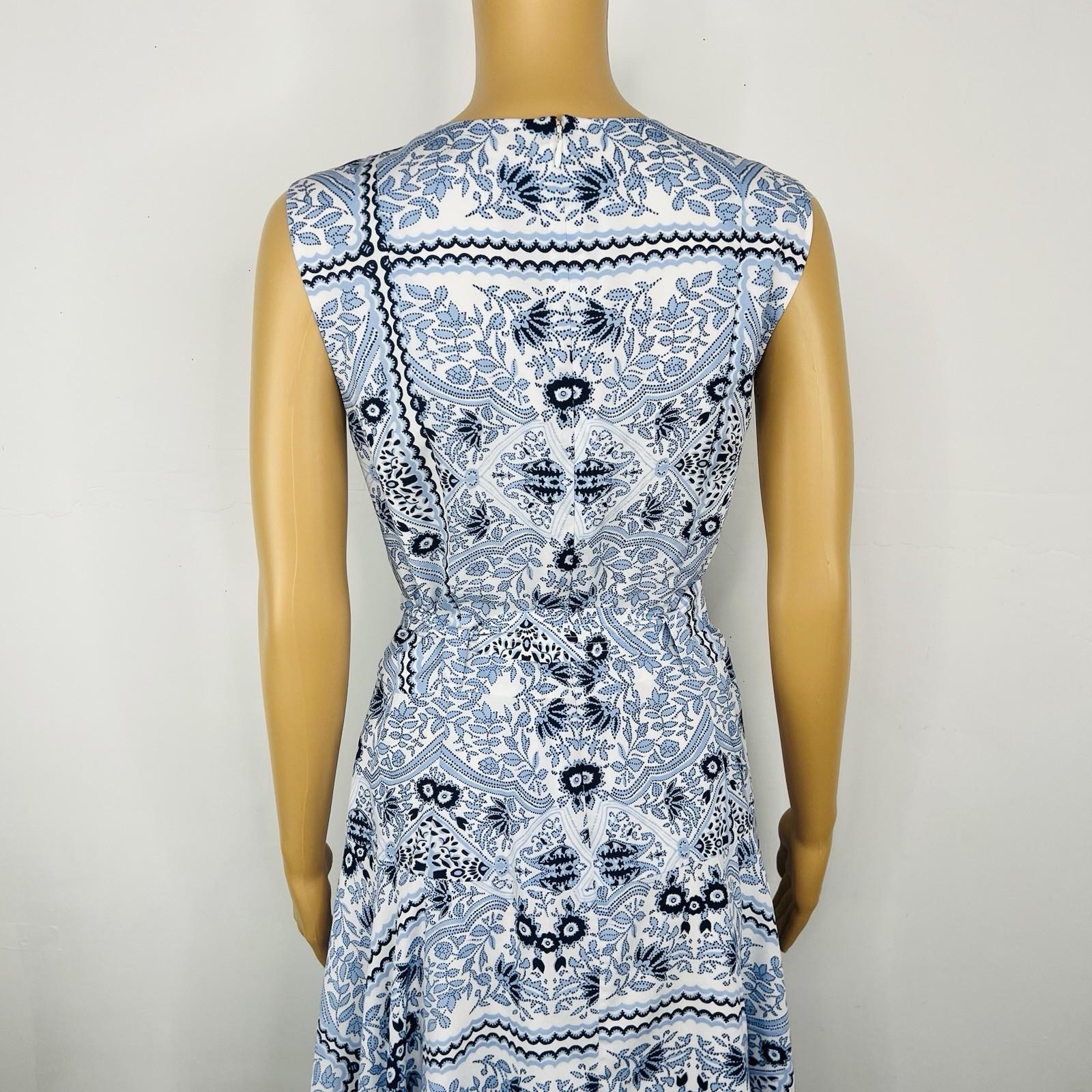 Calvin Klein Women Midi Dress Size 10 Fit Flare Blue Handkerchief Hem Belted