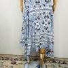 Calvin Klein Women Midi Dress Size 10 Fit Flare Blue Handkerchief Hem Belted