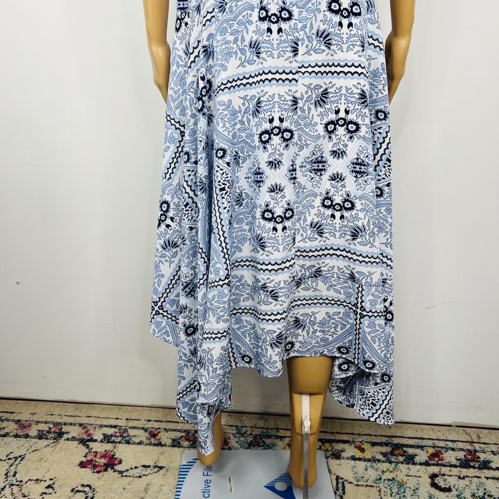 Calvin Klein Women Midi Dress Size 10 Fit Flare Blue Handkerchief Hem Belted
