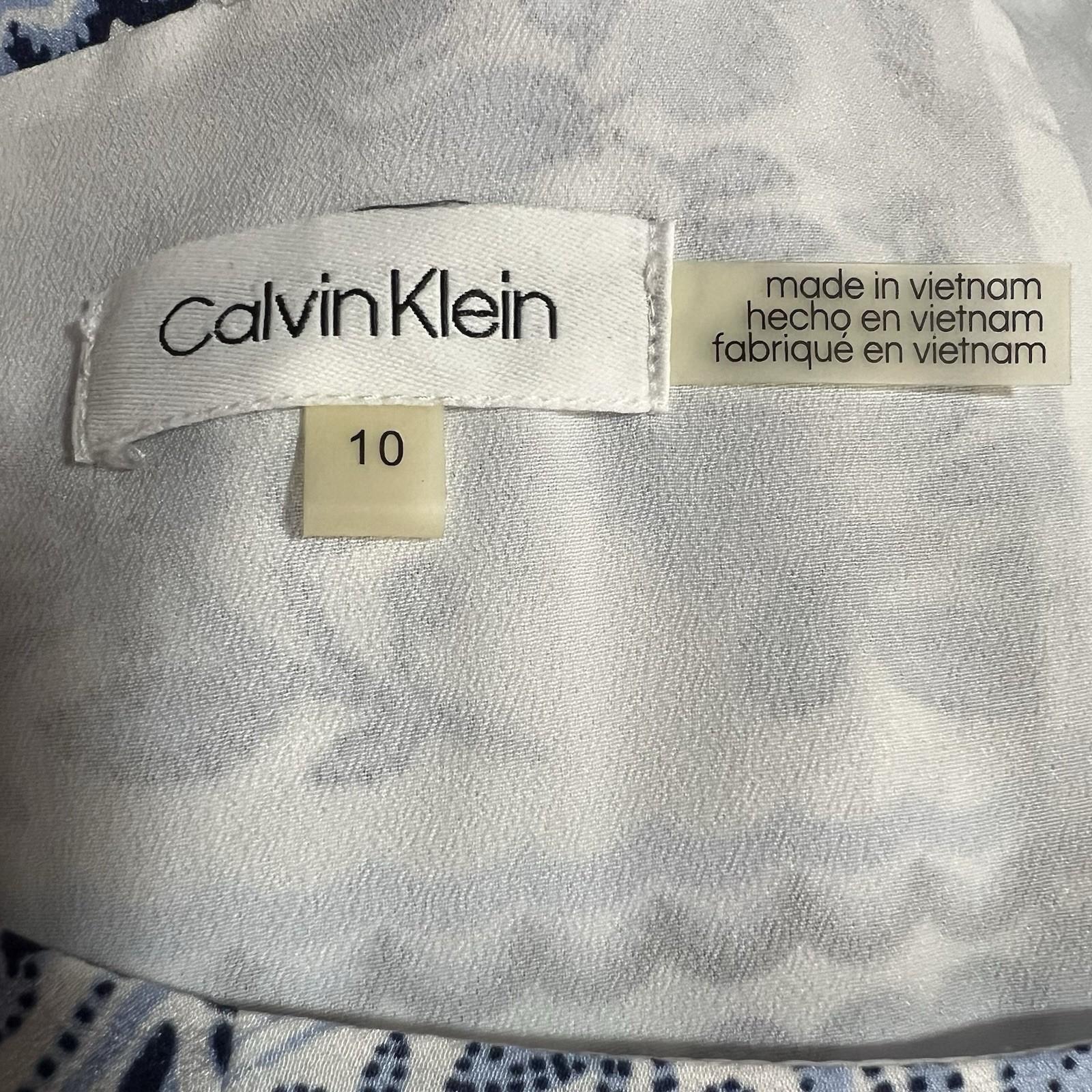 Calvin Klein Women Midi Dress Size 10 Fit Flare Blue Handkerchief Hem Belted