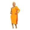 Stunning Bodycon Dress Size S/M One Shoulder Bandage Orange Bowknot Full Zip