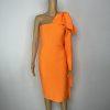 Stunning Bodycon Dress Size S/M One Shoulder Bandage Orange Bowknot Full Zip