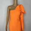 Stunning Bodycon Dress Size S/M One Shoulder Bandage Orange Bowknot Full Zip