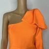 Stunning Bodycon Dress Size S/M One Shoulder Bandage Orange Bowknot Full Zip