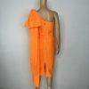 Stunning Bodycon Dress Size S/M One Shoulder Bandage Orange Bowknot Full Zip