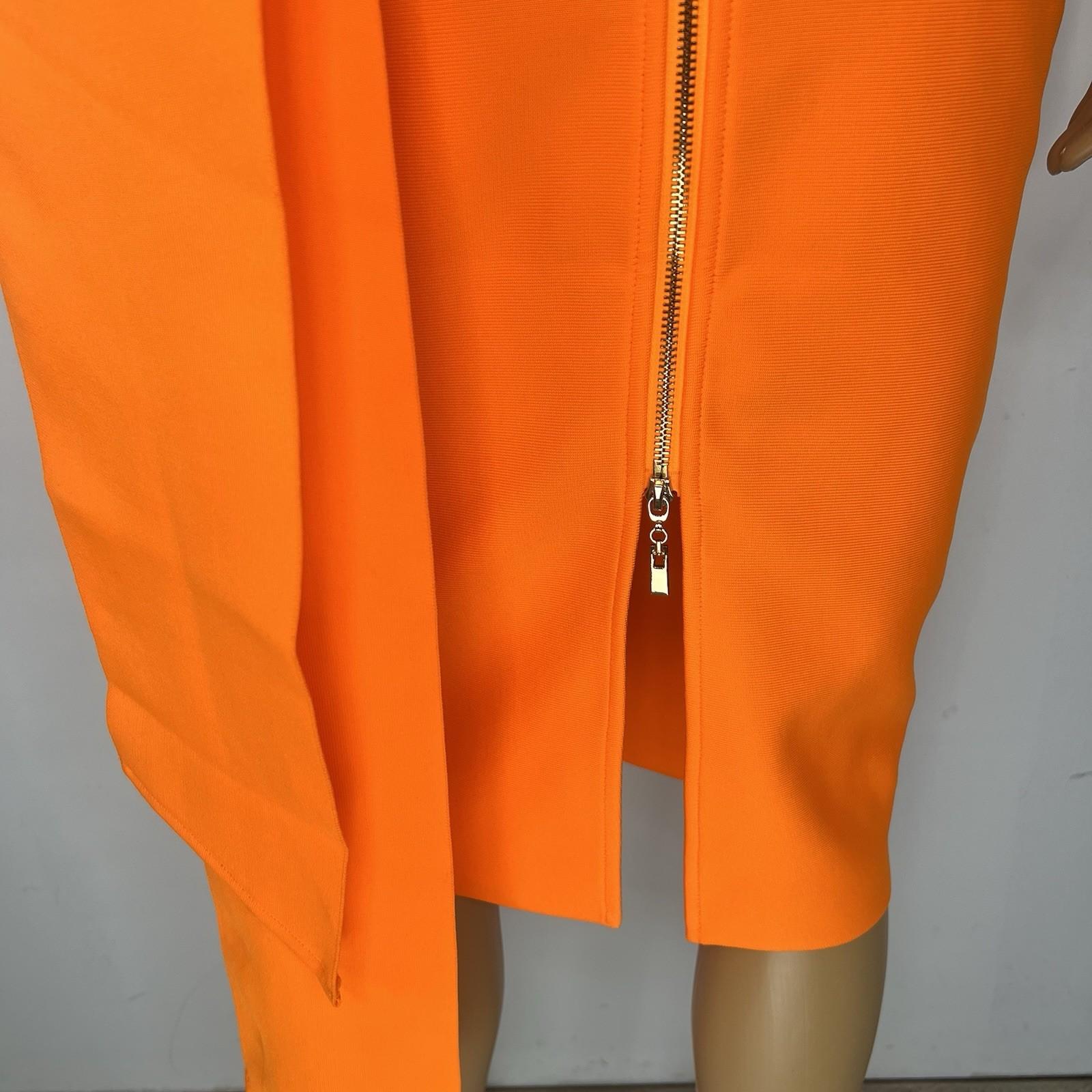 Stunning Bodycon Dress Size S/M One Shoulder Bandage Orange Bowknot Full Zip