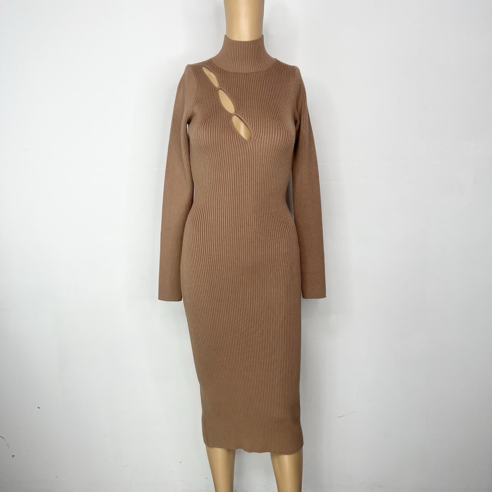 Stylish Tight Knit Sweater Dress Size S/M Tortilla Long Sleeve Cutout Midi New