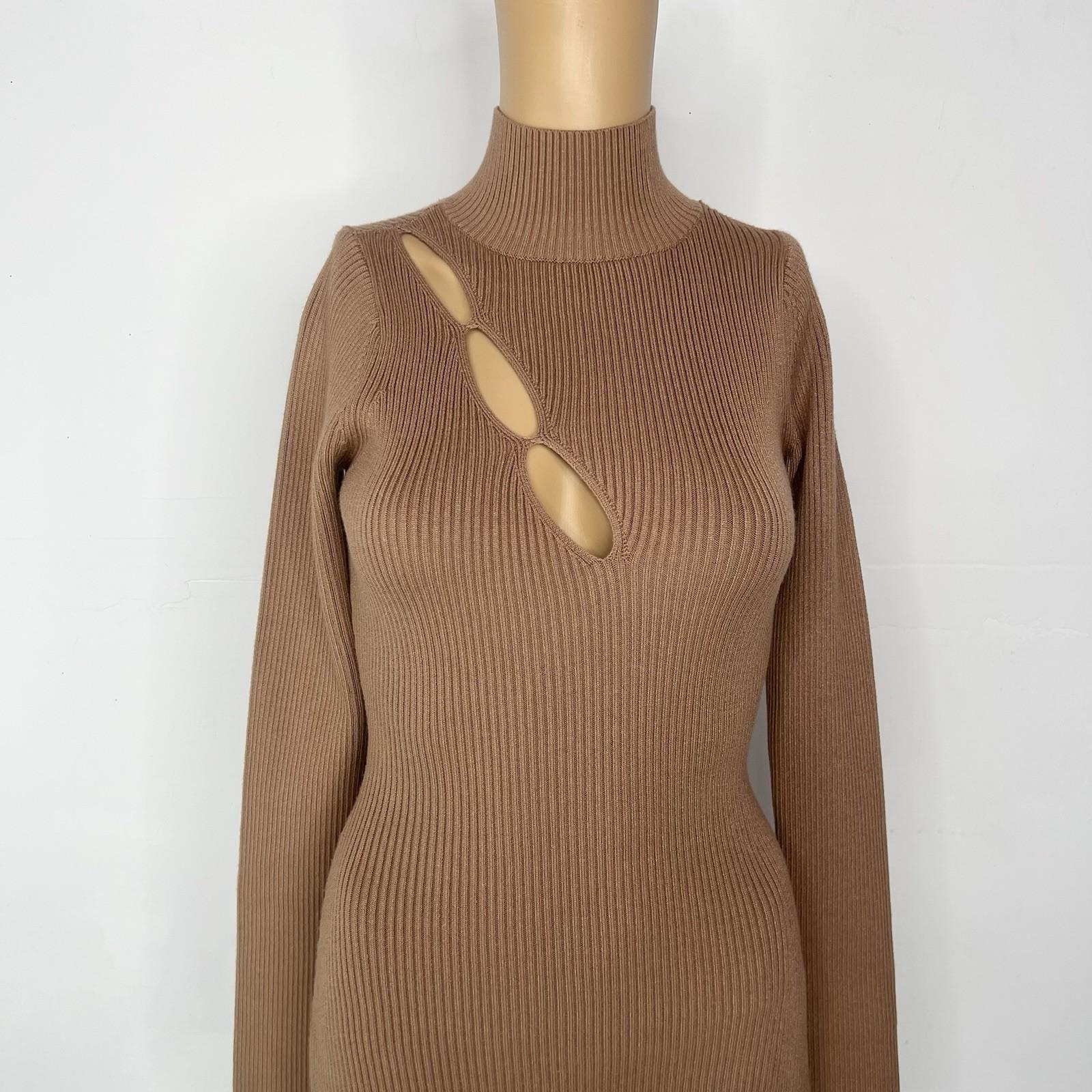 Stylish Tight Knit Sweater Dress Size S/M Tortilla Long Sleeve Cutout Midi New
