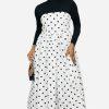Klesis Polka Dot Strapless Tea Length Size M Dress Cotton Black White Stretch Ne