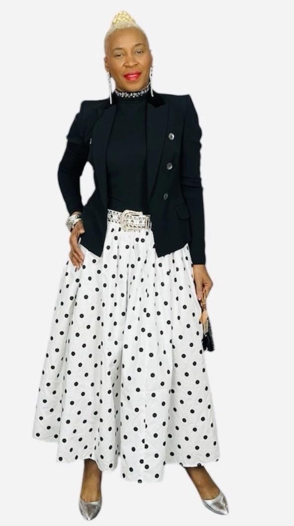 Klesis Polka Dot Strapless Tea Length Size M Dress Cotton Black White Stretch Ne