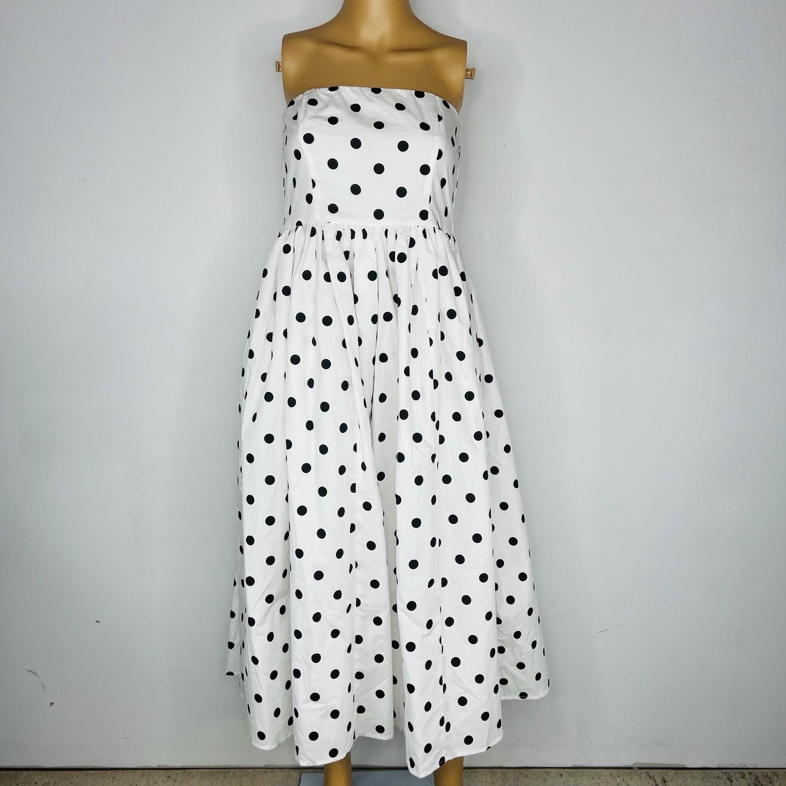 Klesis Polka Dot Strapless Tea Length Size M Dress Cotton Black White Stretch Ne