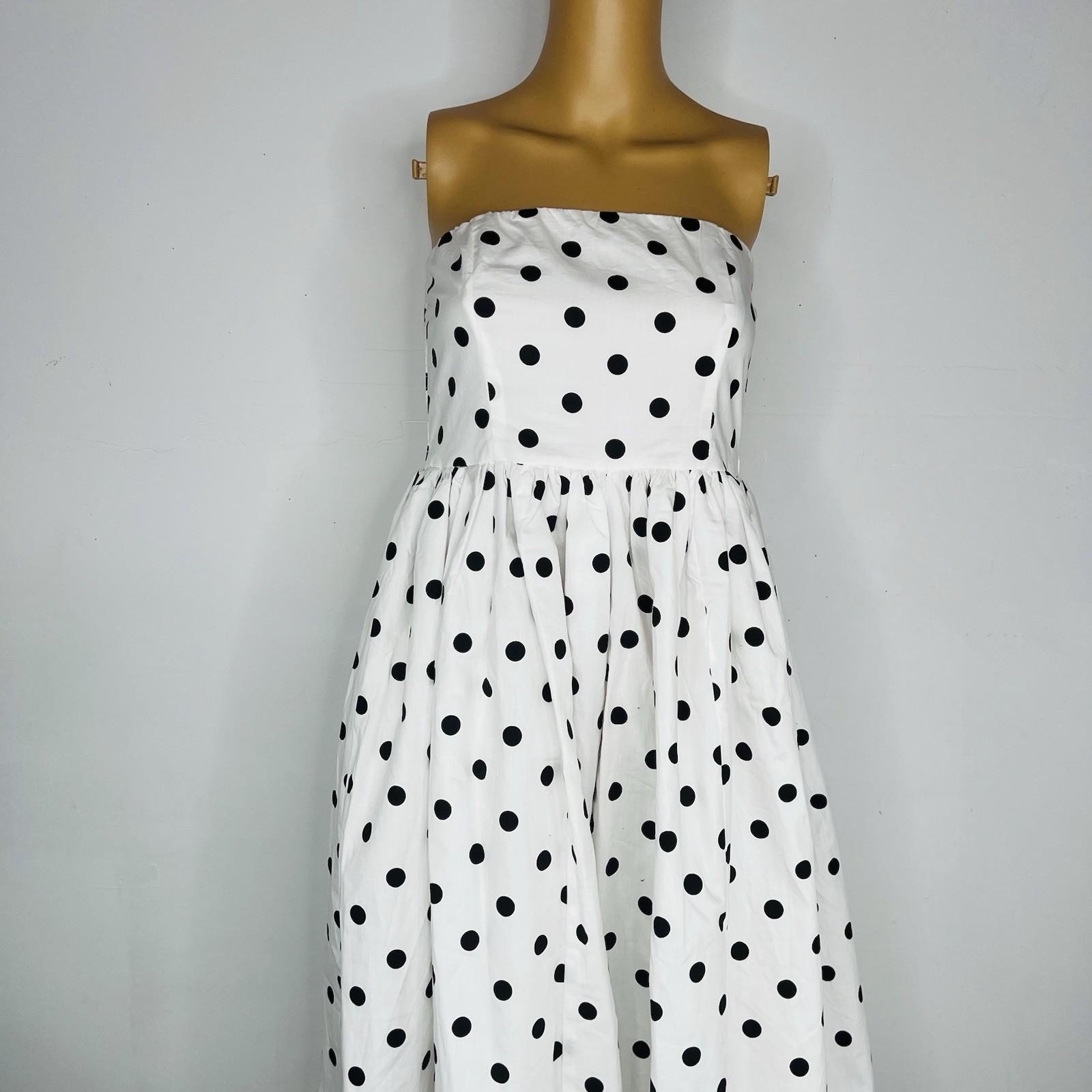 Klesis Polka Dot Strapless Tea Length Size M Dress Cotton Black White Stretch Ne