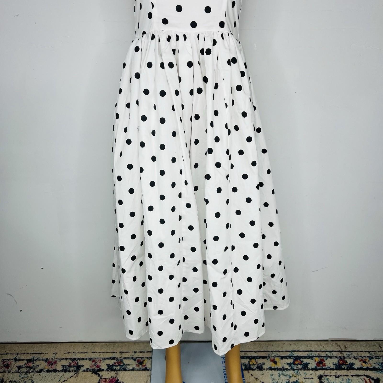 Klesis Polka Dot Strapless Tea Length Size M Dress Cotton Black White Stretch Ne