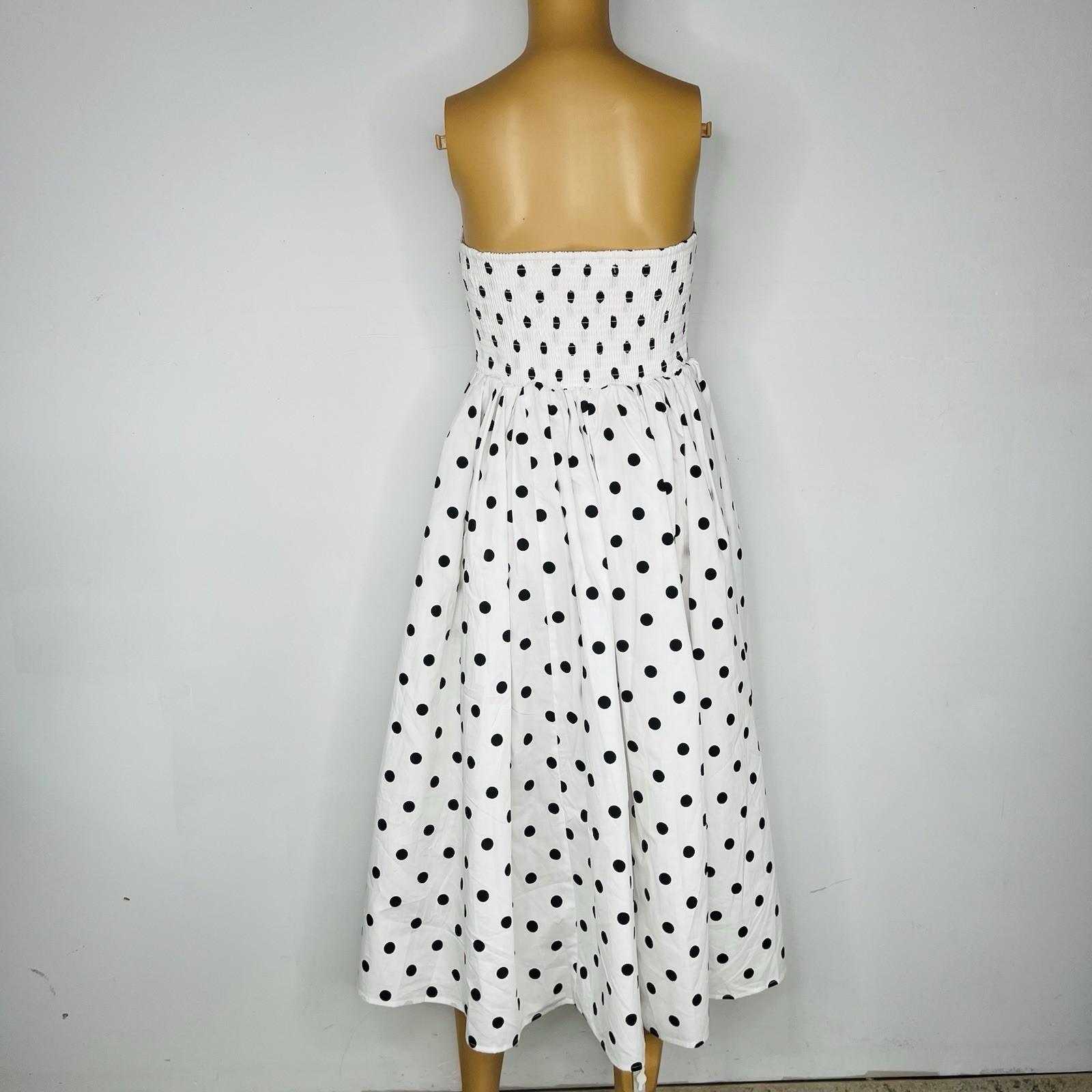 Klesis Polka Dot Strapless Tea Length Size M Dress Cotton Black White Stretch Ne