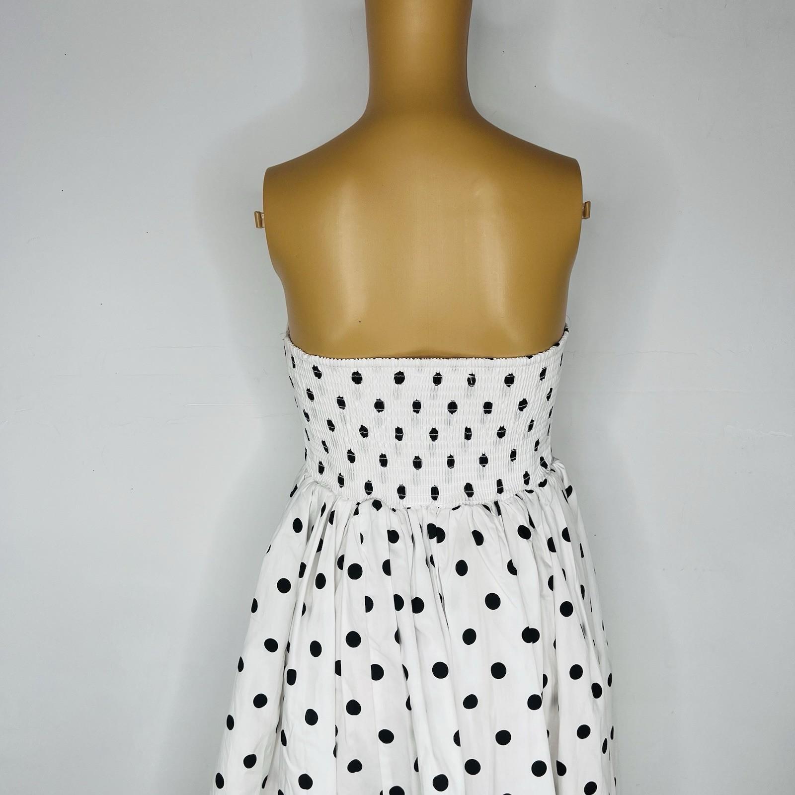 Klesis Polka Dot Strapless Tea Length Size M Dress Cotton Black White Stretch Ne