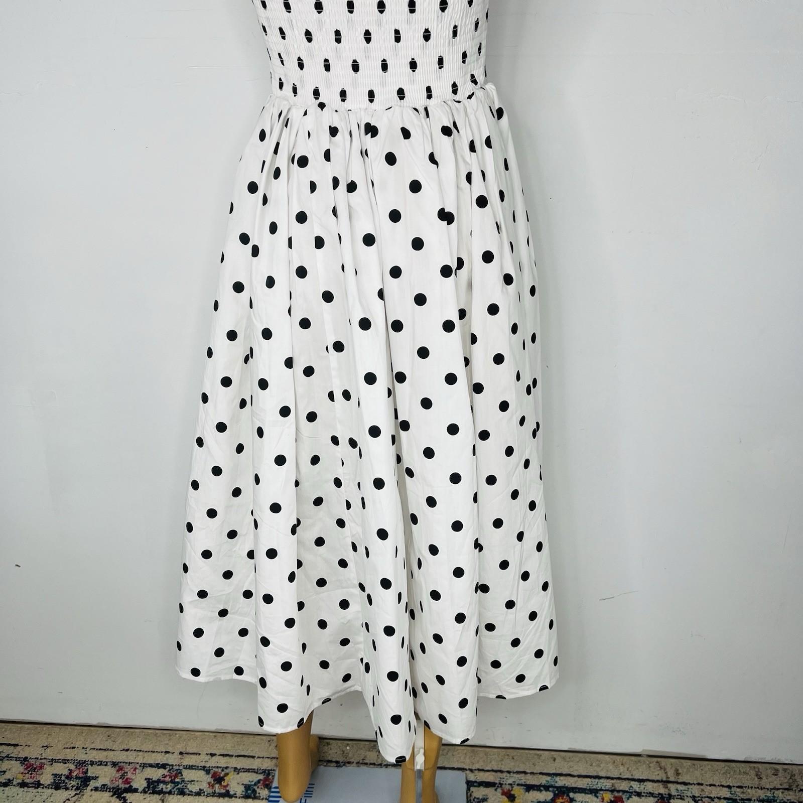 Klesis Polka Dot Strapless Tea Length Size M Dress Cotton Black White Stretch Ne