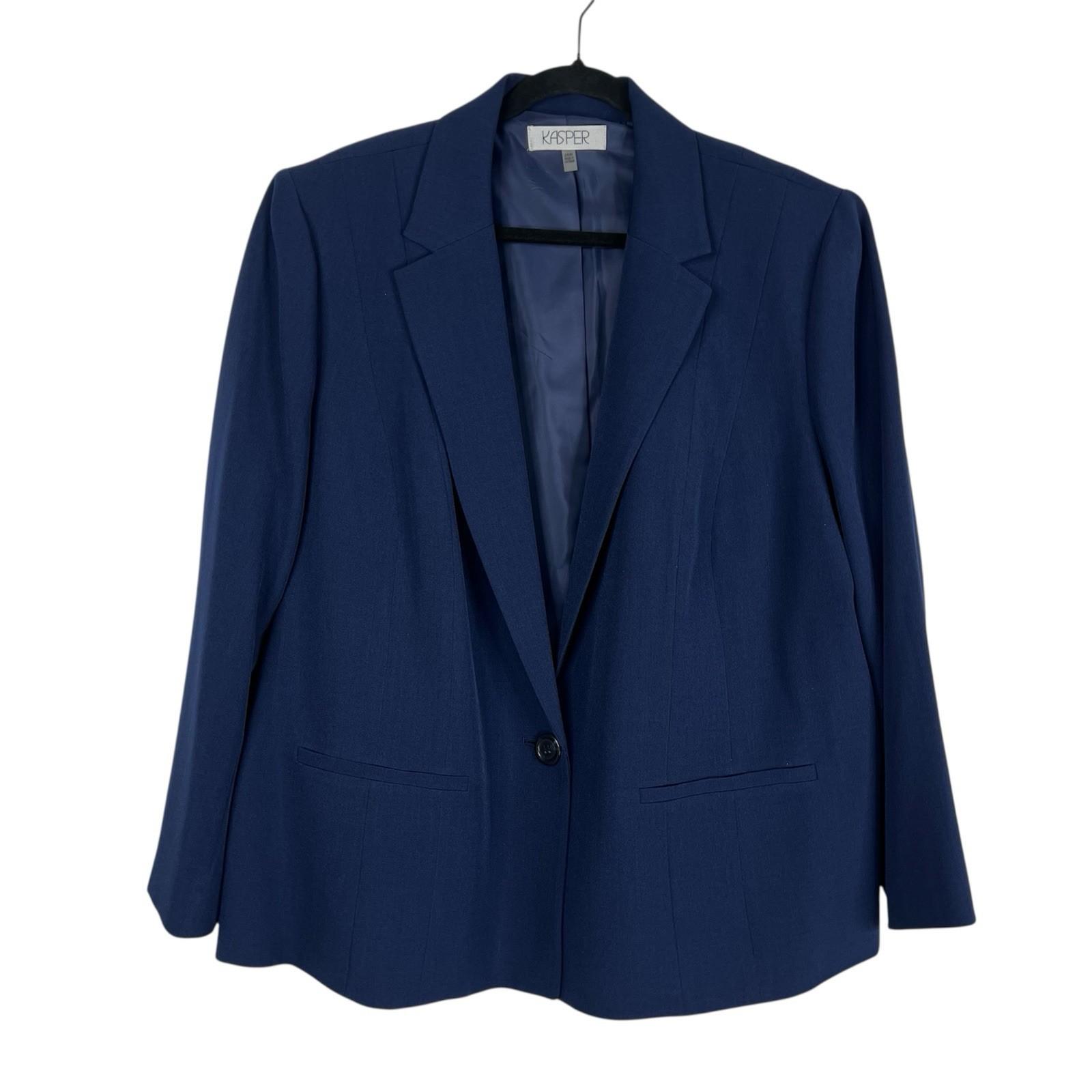 New Kasper Polyester Rayon Blazer Size 24W Navy Blue Notch Collar Stretch Office