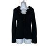Oscar De La Renta Rayon Knit Sweater Size L Ruffled Top Long Sleeve Black