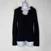 Oscar De La Renta Rayon Knit Sweater Size L Ruffled Top Long Sleeve Black