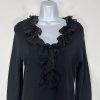 Oscar De La Renta Rayon Knit Sweater Size L Ruffled Top Long Sleeve Black