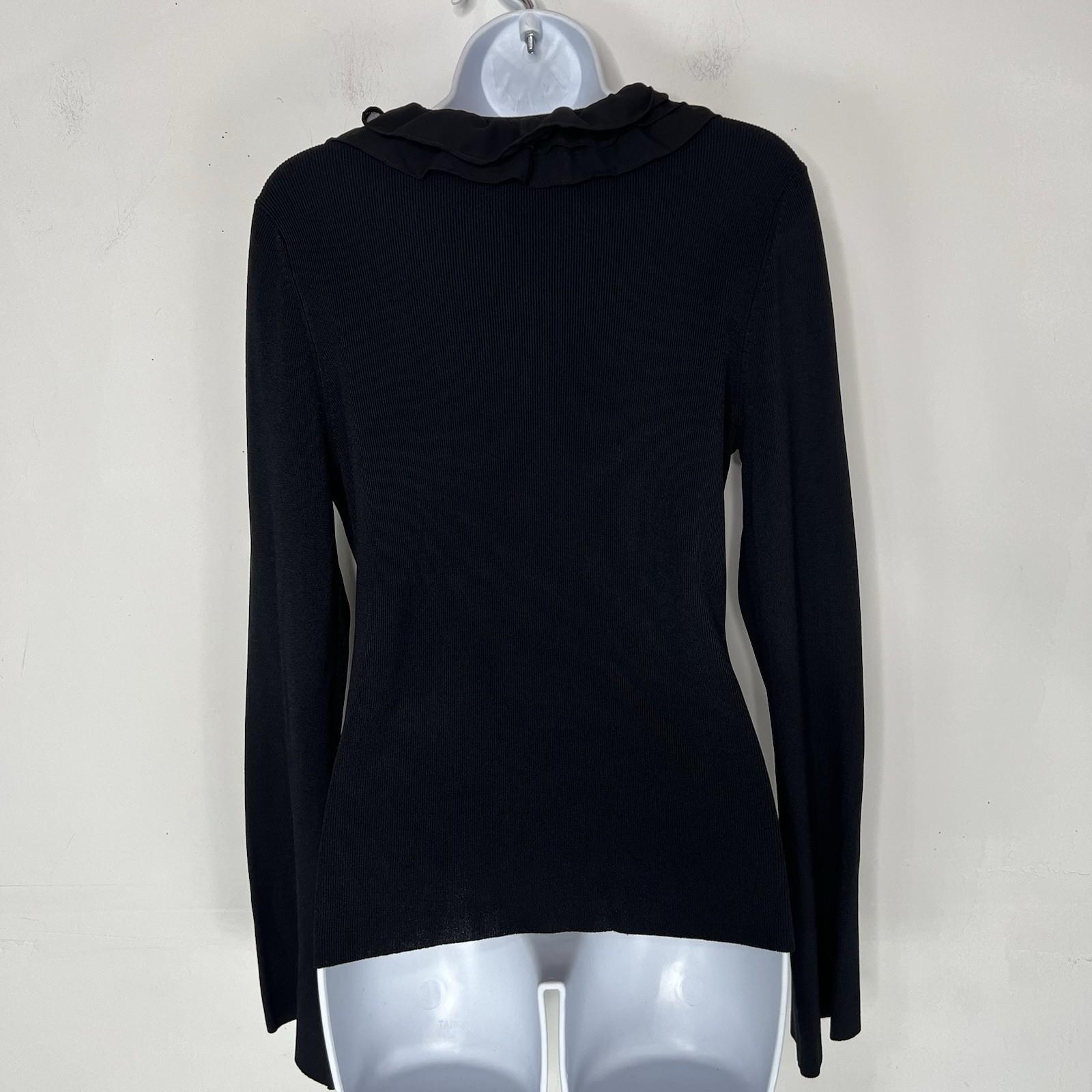 Oscar De La Renta Rayon Knit Sweater Size L Ruffled Top Long Sleeve Black