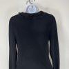 Oscar De La Renta Rayon Knit Sweater Size L Ruffled Top Long Sleeve Black