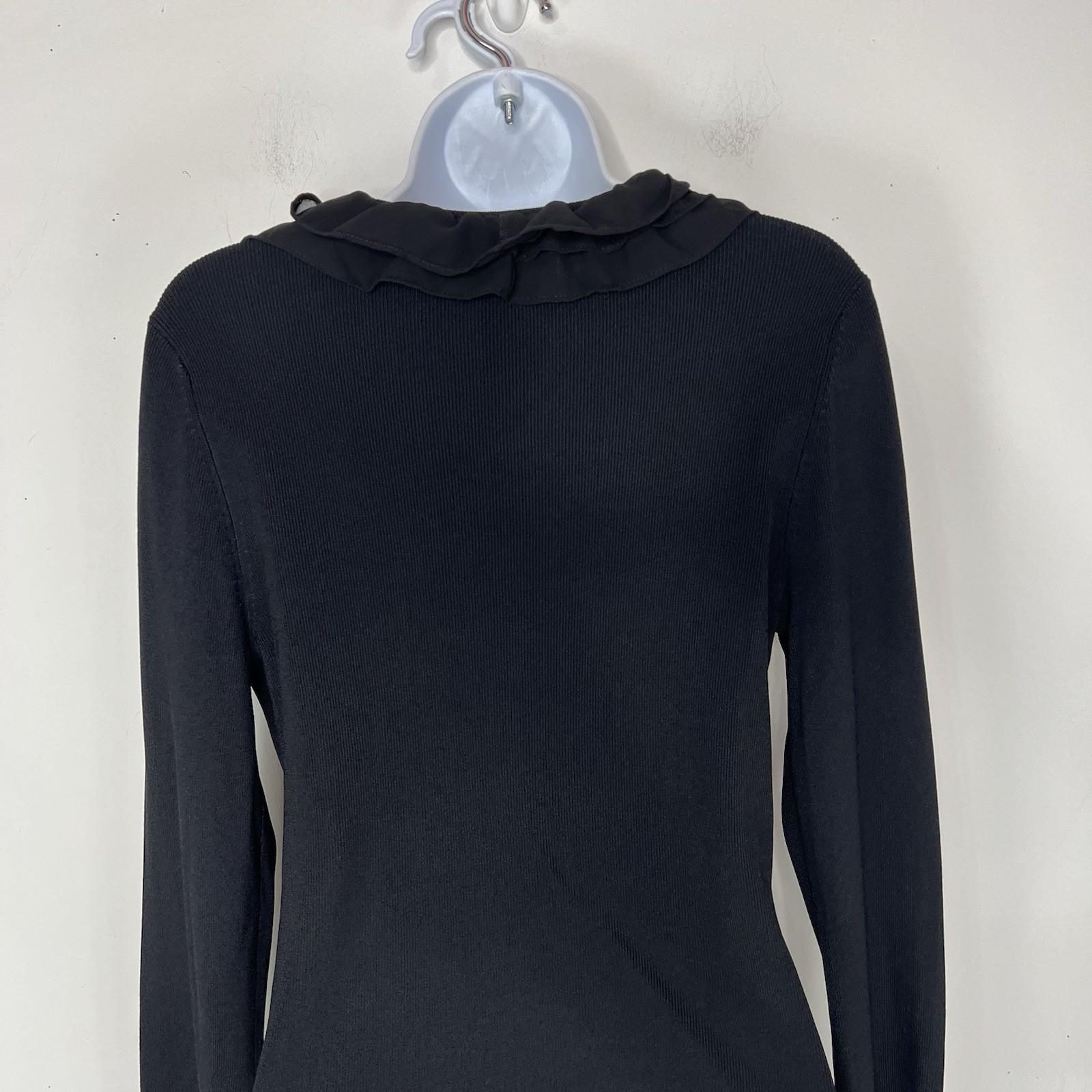 Oscar De La Renta Rayon Knit Sweater Size L Ruffled Top Long Sleeve Black
