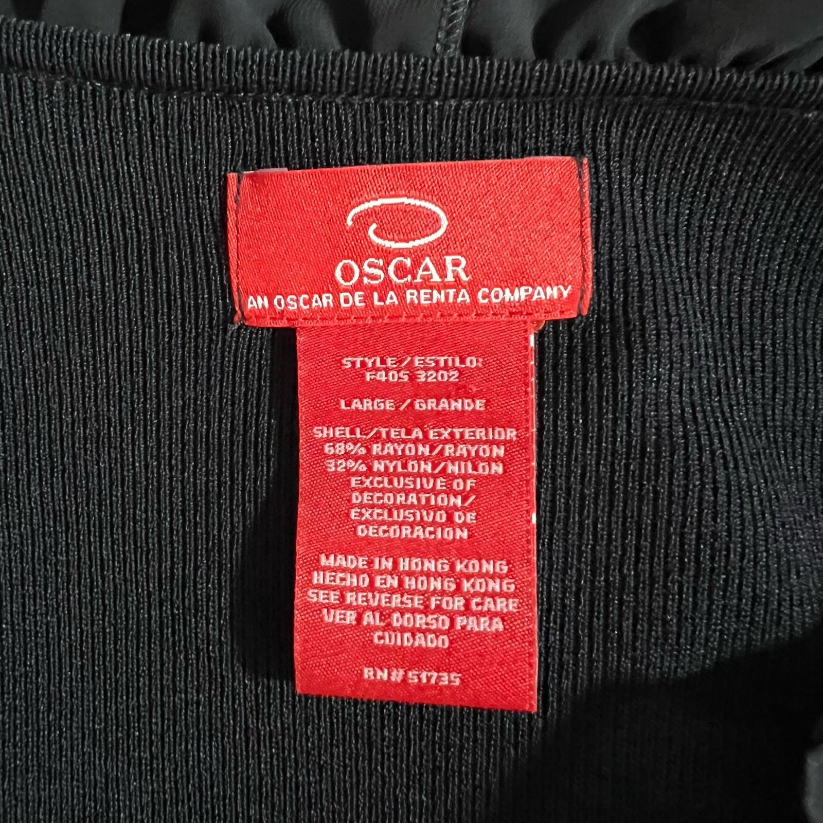 Oscar De La Renta Rayon Knit Sweater Size L Ruffled Top Long Sleeve Black