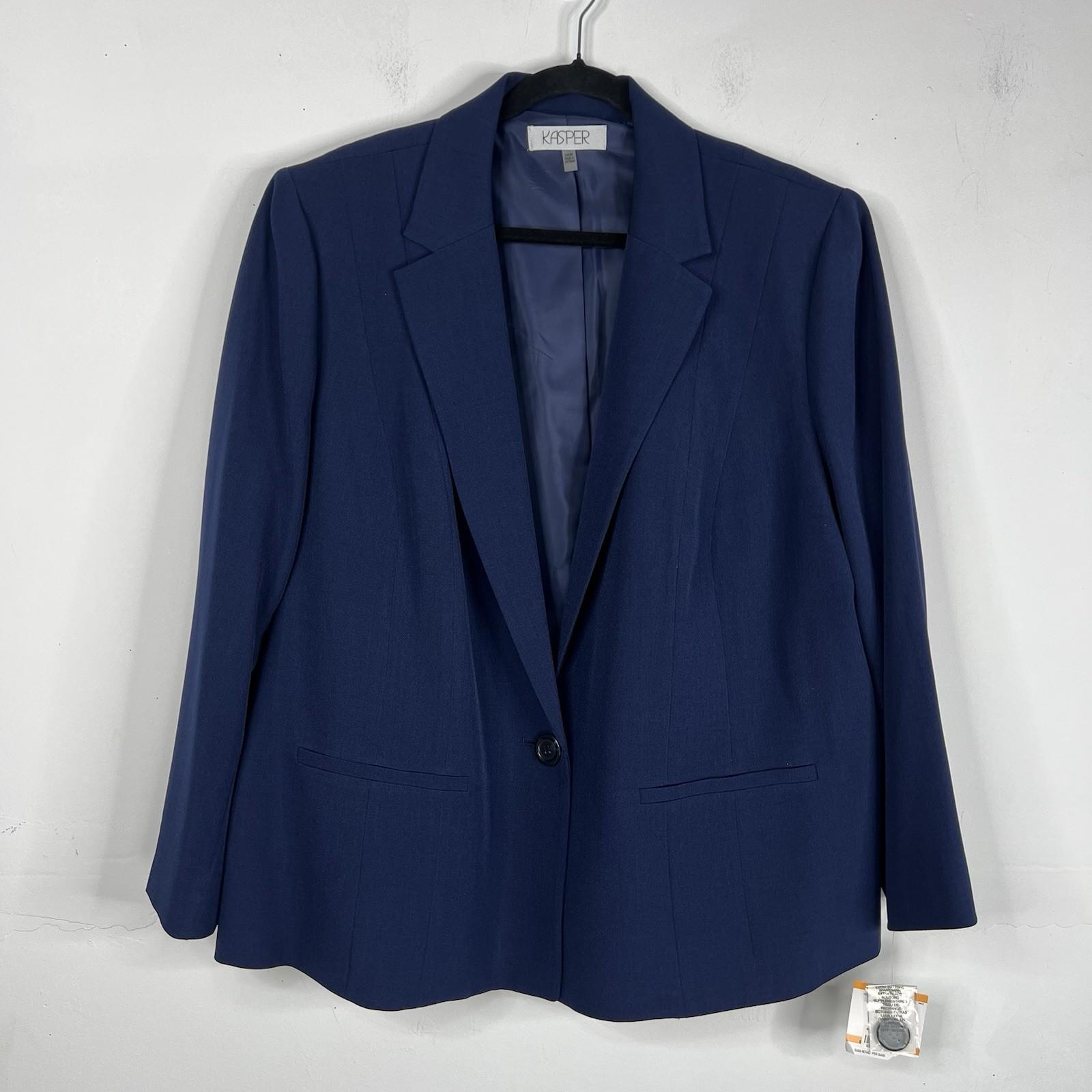 New Kasper Polyester Rayon Blazer Size 24W Navy Blue Notch Collar Stretch Office