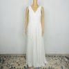 Beautiful White Pleated Maxi Dress Size 8 White Gown Flowy Elegant Back Zip
