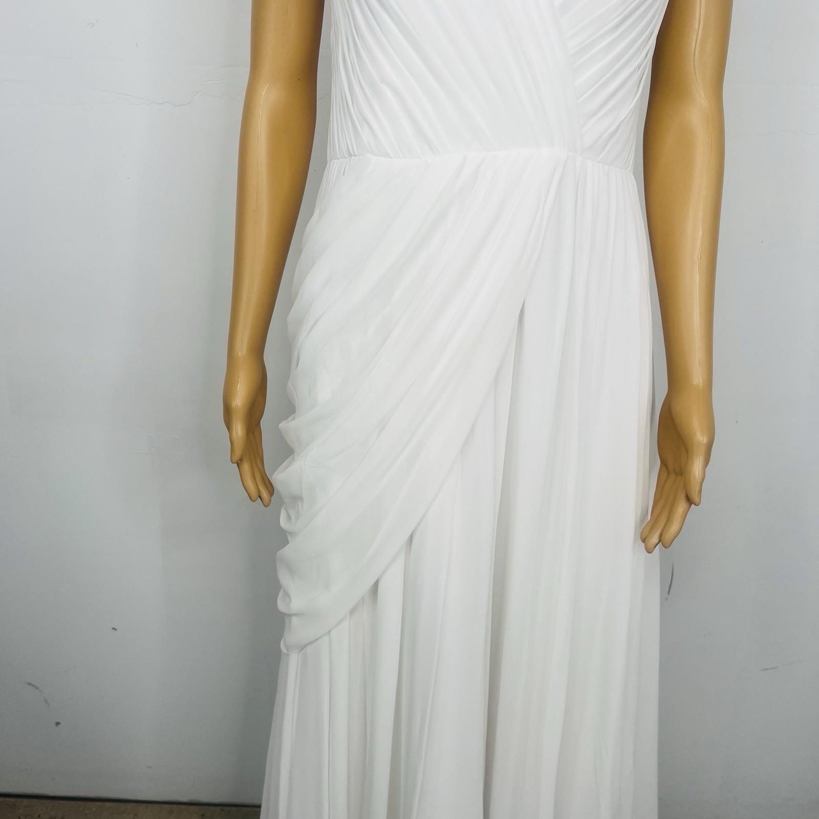 Beautiful White Pleated Maxi Dress Size 8 White Gown Flowy Elegant Back Zip