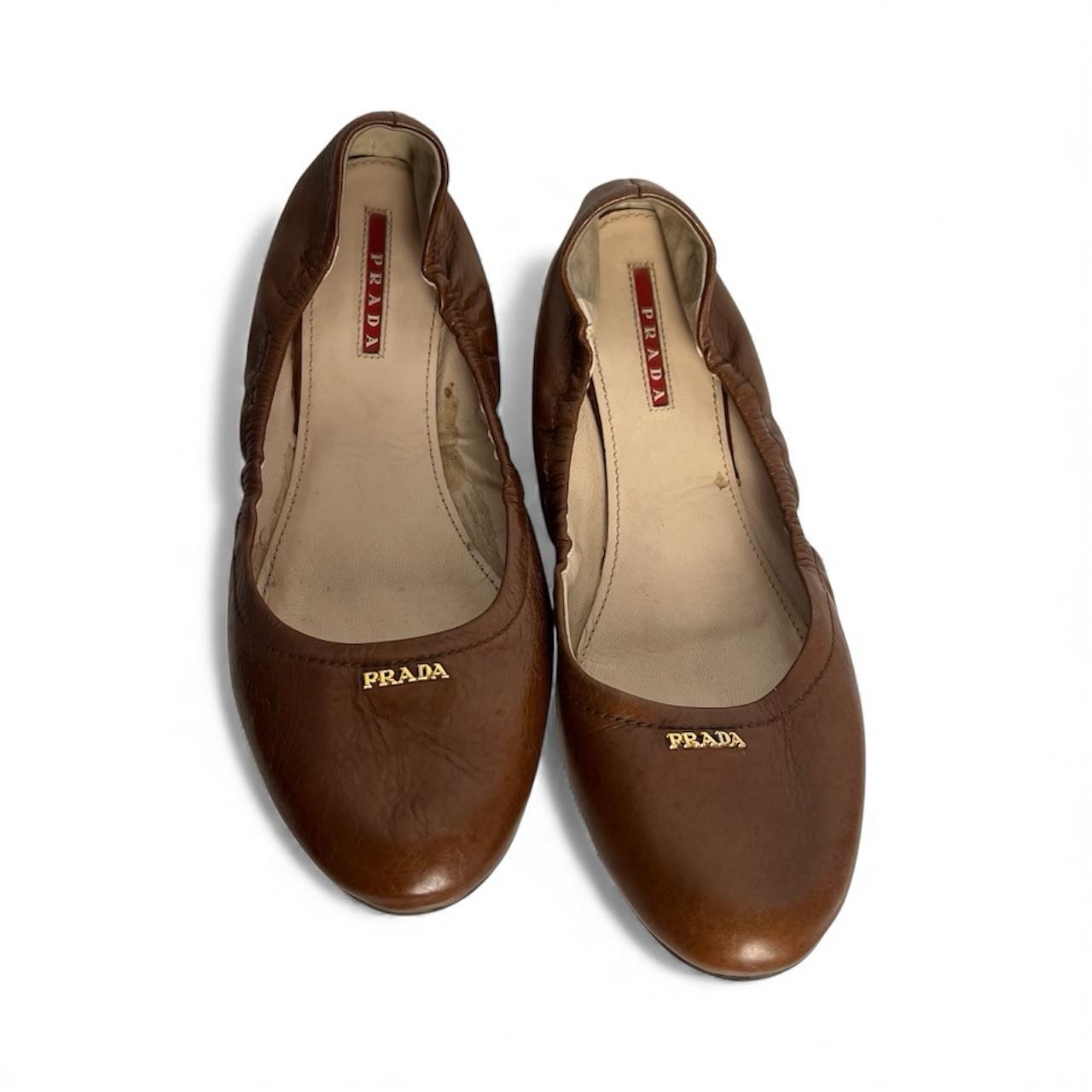 Prada Women Brown Leather Ballet Size 40/ US 9 Slip On Shoes