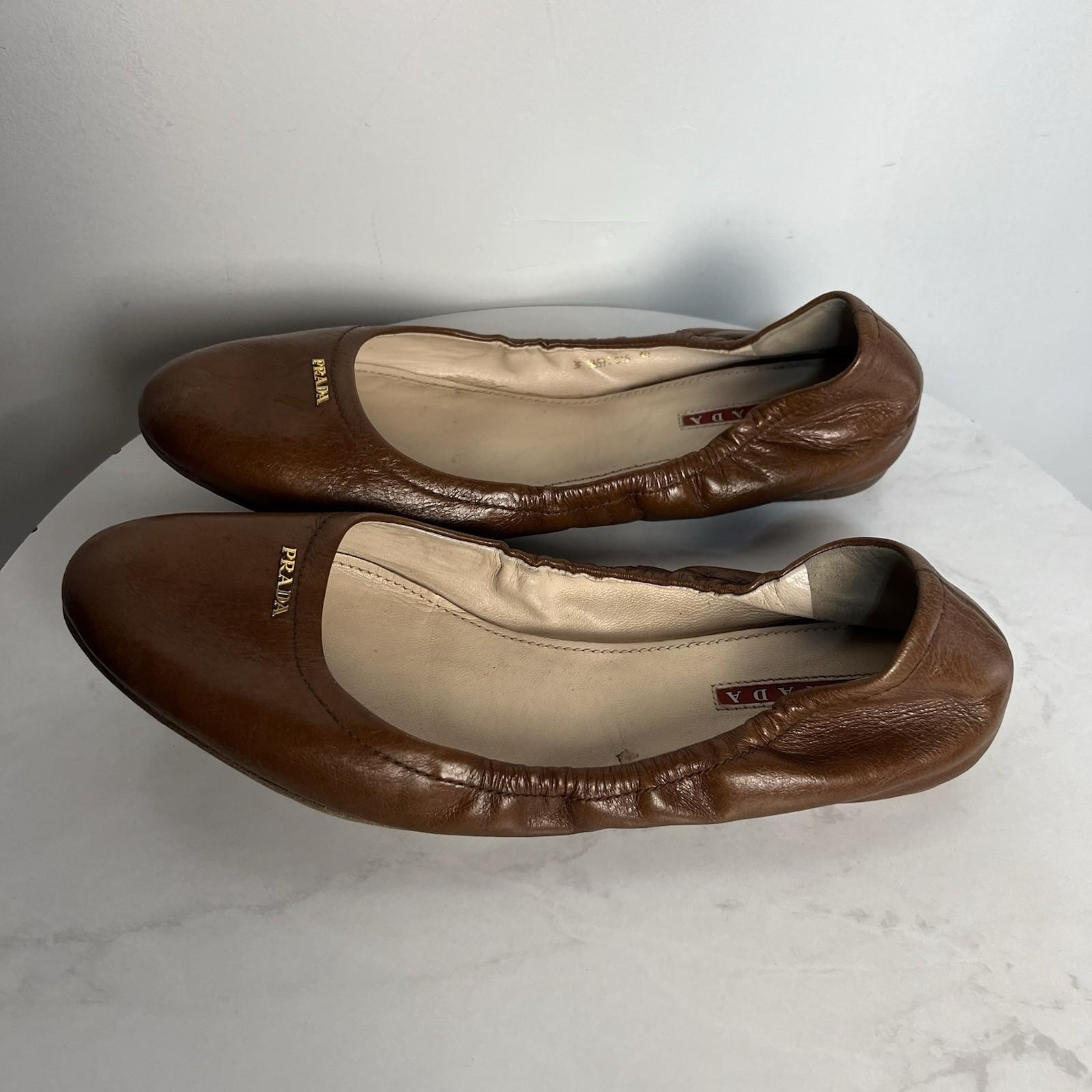 Prada Women Brown Leather Ballet Size 40/ US 9 Slip On Shoes