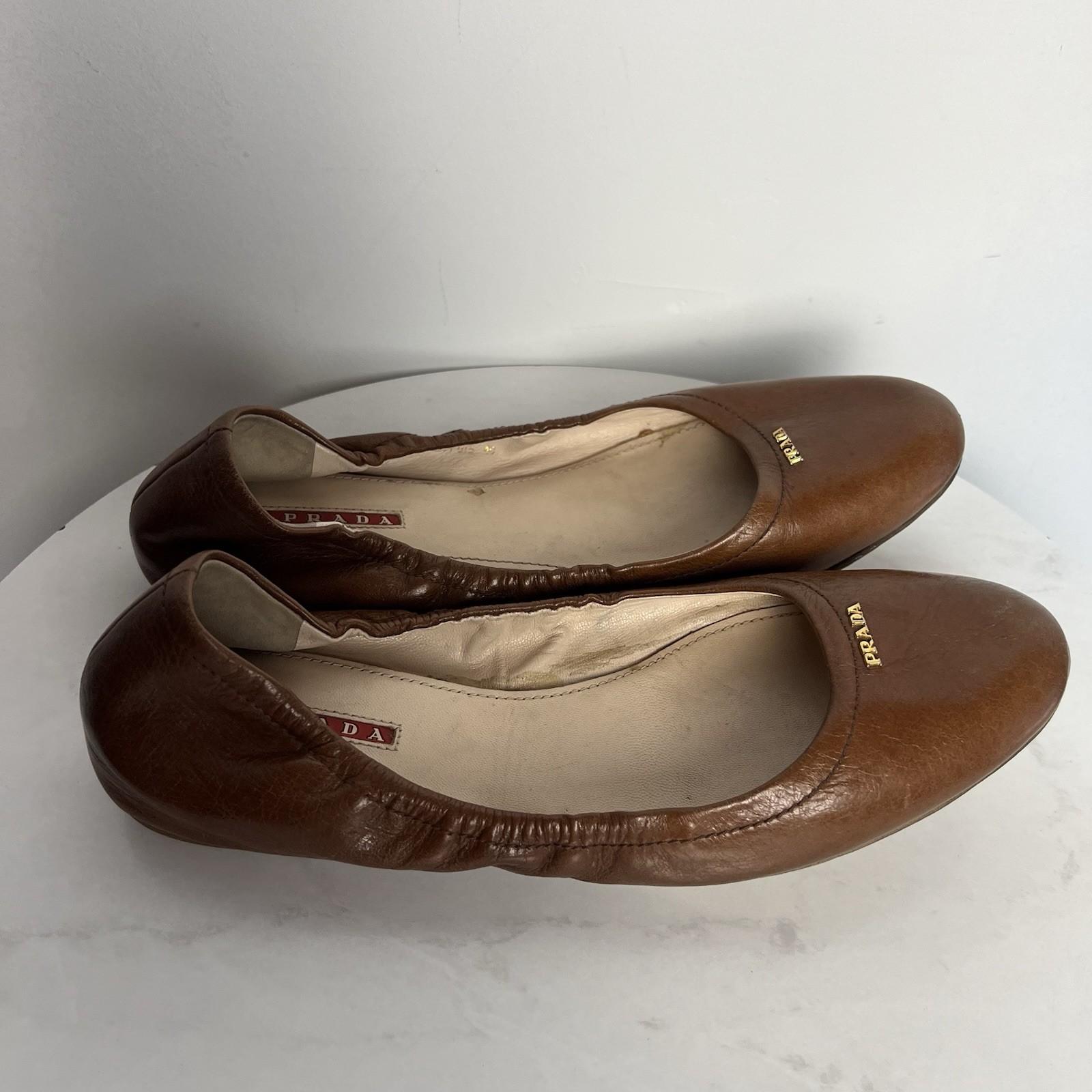 Prada Women Brown Leather Ballet Size 40/ US 9 Slip On Shoes