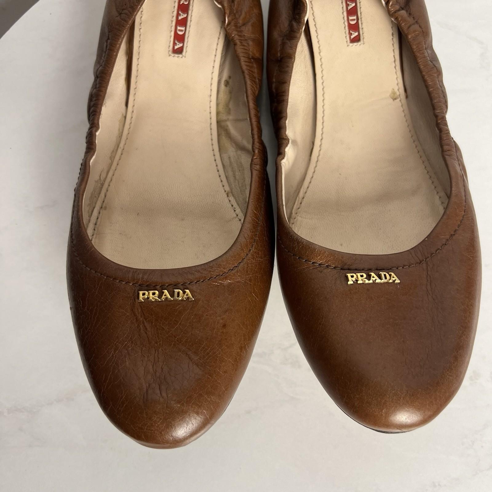 Prada Women Brown Leather Ballet Size 40/ US 9 Slip On Shoes