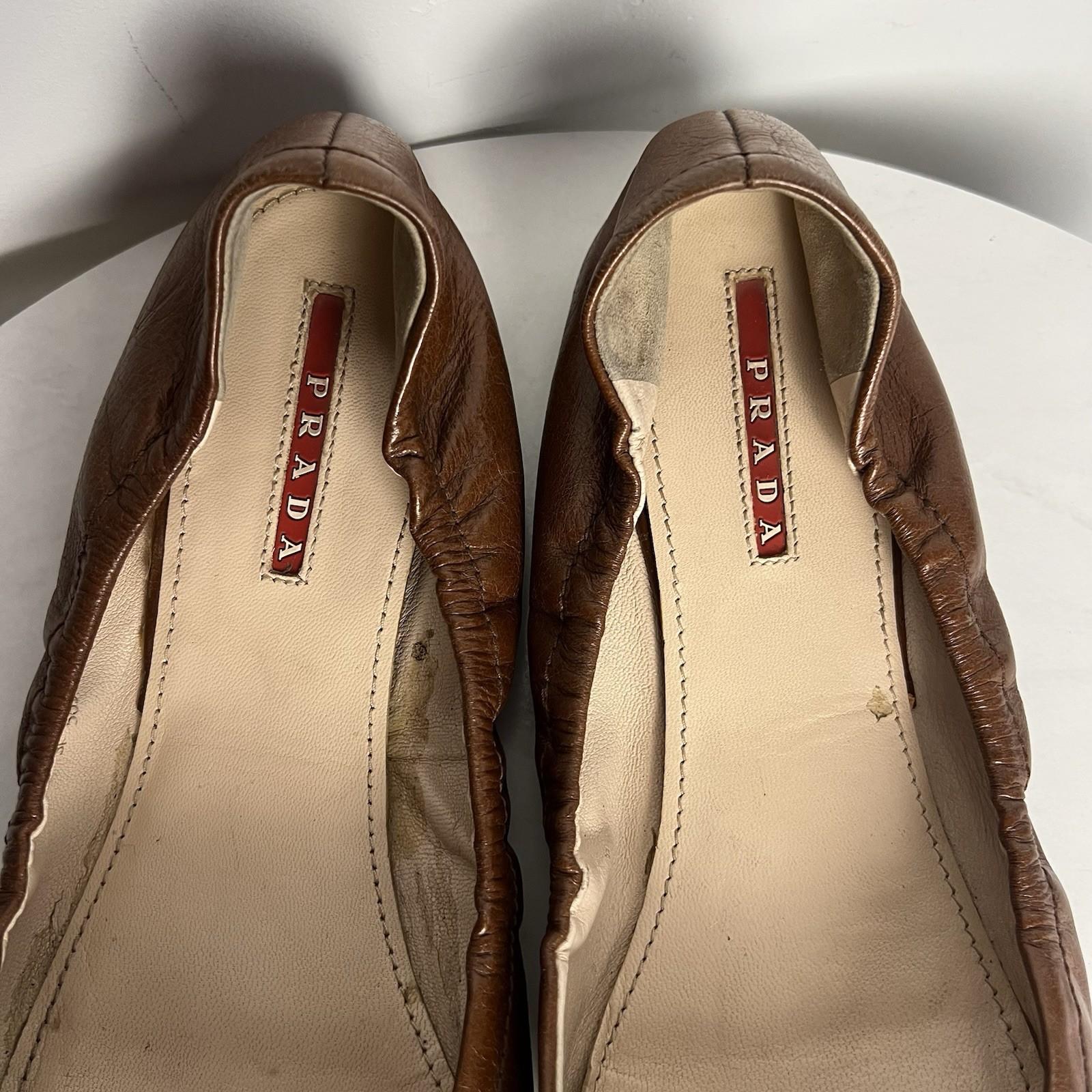 Prada Women Brown Leather Ballet Size 40/ US 9 Slip On Shoes