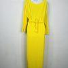 Fashion Nova Polyester Stretch Warm Maxi Dress L/XL Yellow Tied Down Ribbed