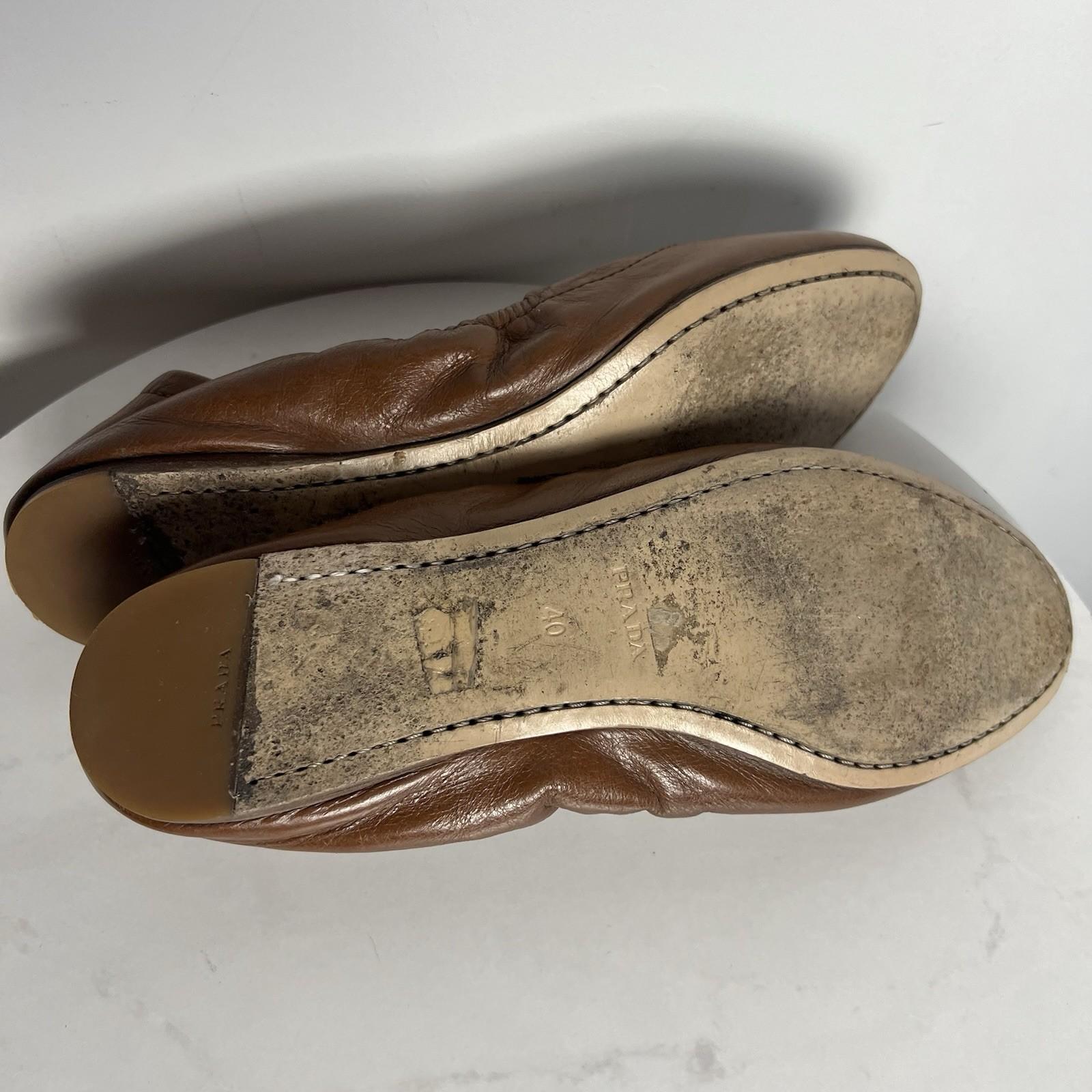 Prada Women Brown Leather Ballet Size 40/ US 9 Slip On Shoes
