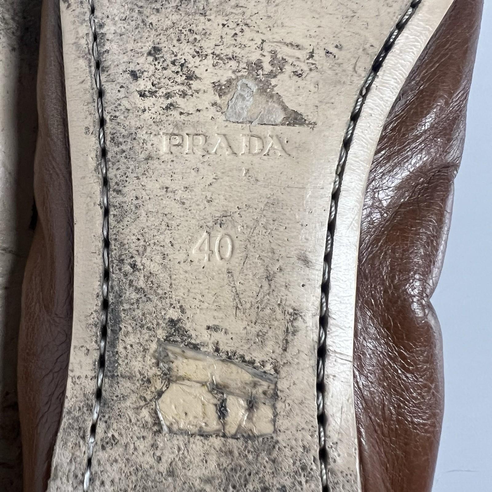 Prada Women Brown Leather Ballet Size 40/ US 9 Slip On Shoes