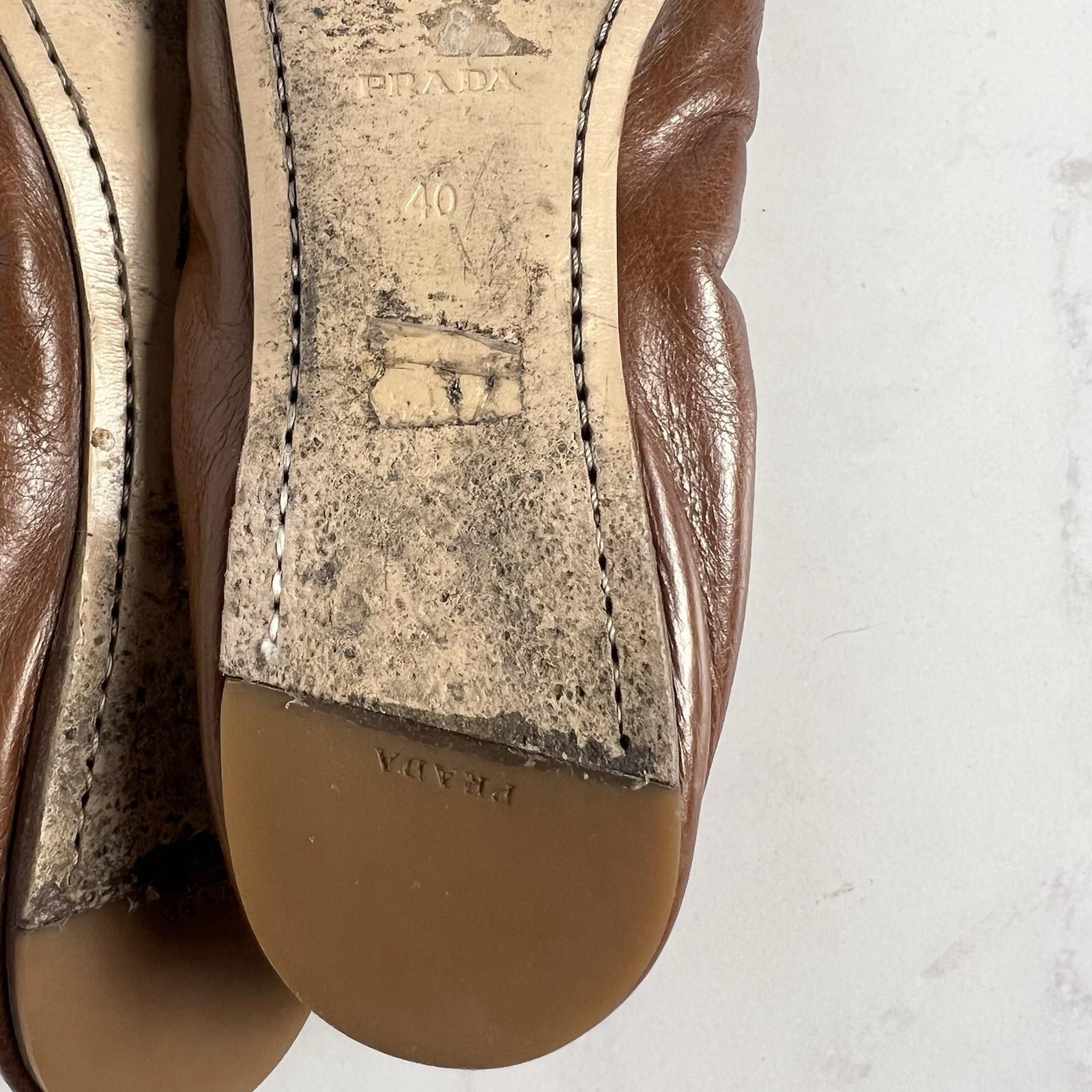 Prada Women Brown Leather Ballet Size 40/ US 9 Slip On Shoes