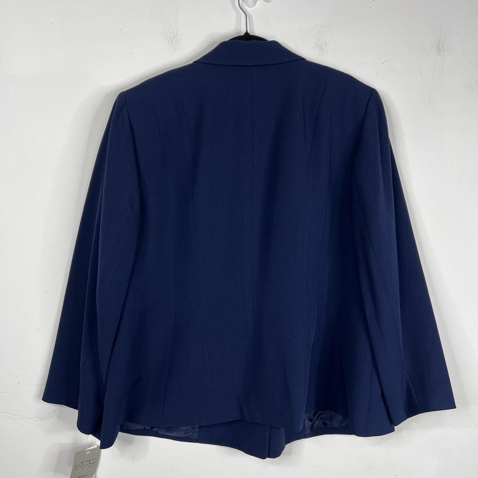New Kasper Polyester Rayon Blazer Size 24W Navy Blue Notch Collar Stretch Office