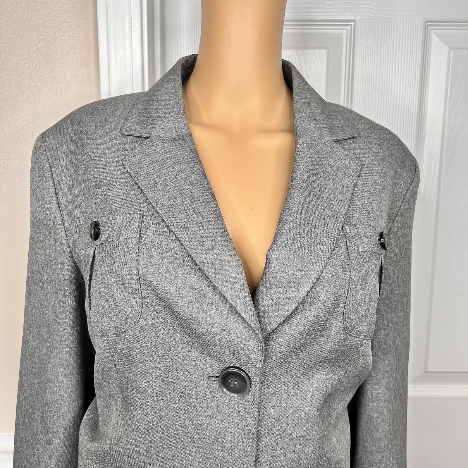 Le Suit Women  Polyester Pant Suit Size 16 Gray Lined Notch Collar Career 2PC